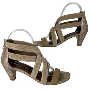 Donald J Pliner Womens Cross Strap Sandals Heels Shoes 8 Beige Leather